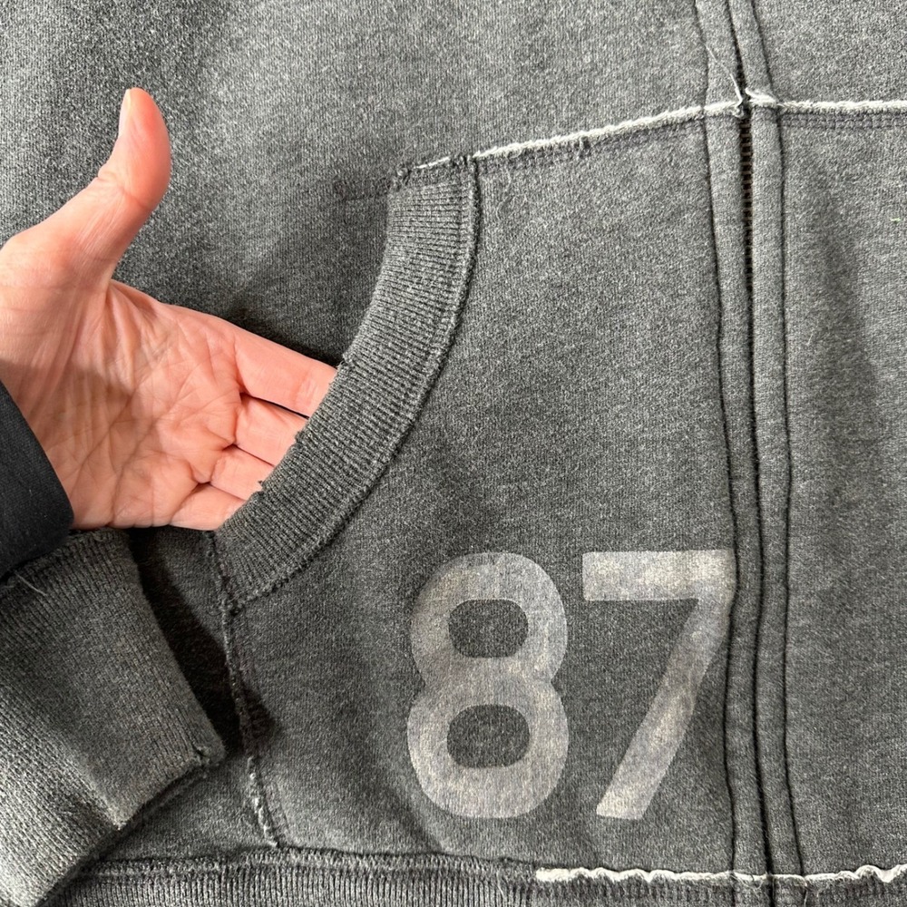 Aeropostale Full Zip Hoodie‎ Charcoal Gray Sherpa Lined Distressed Y2K Mens XL - Picture 13 of 16